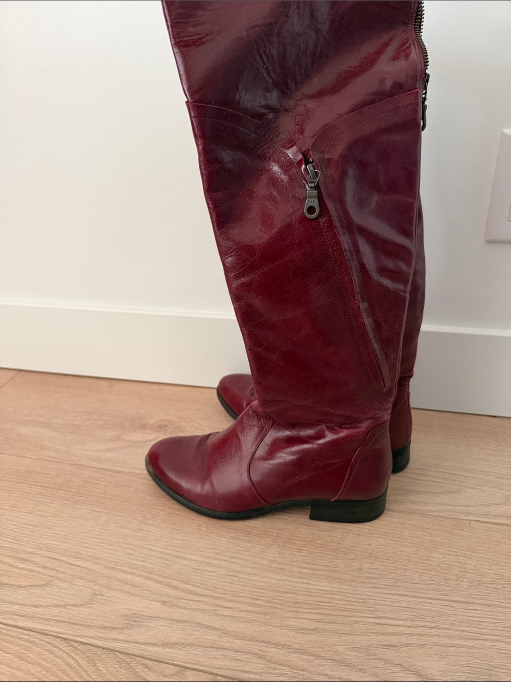 Women's Burgundy Leather Knee-High Boots